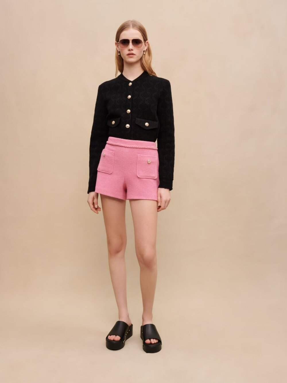 Maje Monserra Cardigan Black Textured Knit Gold Buttons Parisian Chic 2 M - Picture 2 of 16